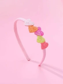 1 件裝女孩可愛彩色閃光心形裝飾塑膠髮箍適合日常裝飾 - 彩色 - 查看 1