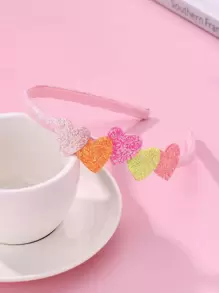 1 件裝女孩可愛彩色閃光心形裝飾塑膠髮箍適合日常裝飾 - 彩色 - 查看 2