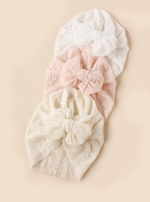 3入組嬰兒蝴蝶結裝飾彈性滌綸包巾帽 - 粉色 - 查看 2