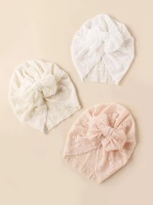 3入組嬰兒蝴蝶結裝飾彈性滌綸包巾帽 - 粉色 - 查看 1