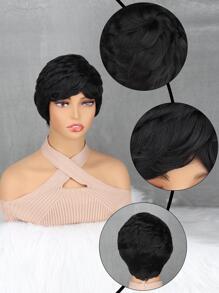 短直筒人造假髮帶劉海 - 黑色 - 查看 4