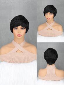 短直筒人造假髮帶劉海 - 黑色 - 查看 1