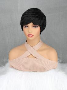 短直筒人造假髮帶劉海 - 黑色 - 查看 6