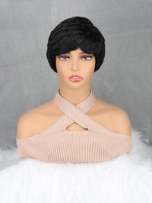 短直筒人造假髮帶劉海 - 黑色 - 查看 7