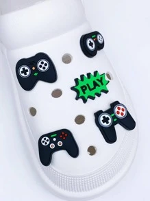 5入組電玩主機鞋飾扣,適用於鞋子、涼鞋、人字拖,非一體式,可拆卸,男女均適用,孔洞圖案請參照詳細圖片