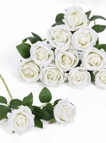 1pc Artificial Rose Flower, Simple Polyester White Fake Rose For Wedding, Party - White - View 1