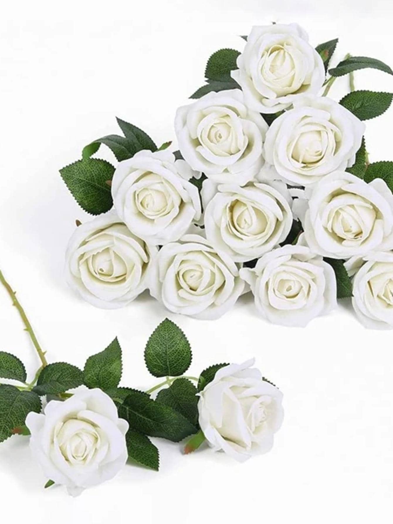 1pc Artificial Rose Flower, Simple Polyester White Fake Rose For Wedding, Party - White - View 1