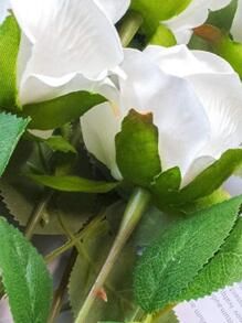 1pc Artificial Rose Flower, Simple Polyester White Fake Rose For Wedding, Party - White - View 2