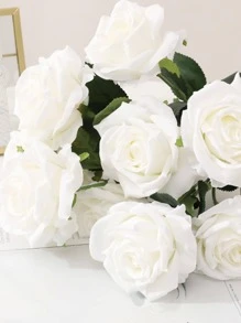1pc Artificial Rose Flower, Simple Polyester White Fake Rose For Wedding, Party - White - View 5