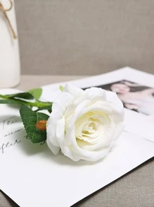 1pc Artificial Rose Flower, Simple Polyester White Fake Rose For Wedding, Party - White - View 4