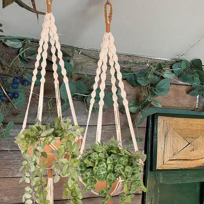 1 pieza Colgador de plantas tejido, cesta colgante de contenedor de plantas de poliéster minimalista para el hogar