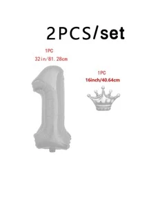 1 套 Pe Ombre 数字和皇冠生日周年派对气球， - 淺粉色 - 查看 5