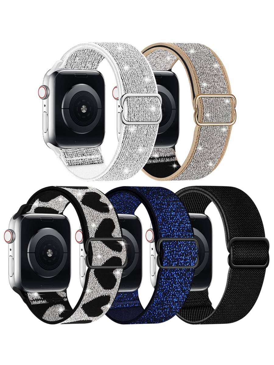 5pcs/Set Braided Stretchy Nylon Sport Solo Loop Compatible With Apple Watch Band Compatible With Xiaomi, Compatible With Huawei, Compatible With Fitbit Versa 2 1, Compatible With Samsung Galaxy Watch, 20MM 22MM 38mm 40mm 41mm 42mm 44mm 45mm 46mm 49mm For Women Men, Nylon Elastic Straps Wristbands Compatible With Apple Watch Series 10 9 8 7 6 SE 5 4 3 2 1 Ultra Ultra As A Gift For Students Returning To School