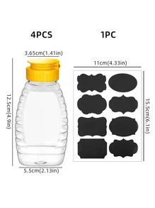 4pcs PET Honey Squeeze Bottle With 1pc Sticker, Simple Clear Squeeze Bottle For Kitchen - Yellow - View 2