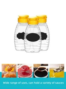 4pcs PET Honey Squeeze Bottle With 1pc Sticker, Simple Clear Squeeze Bottle For Kitchen - Yellow - View 3