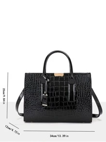 Túi xách quai trên dập nổi họa tiết cá sấu, quai đôi PU thanh lịch, Quà tặng Ngày của Mẹ cho Mẹ - màu đen - Xem 3