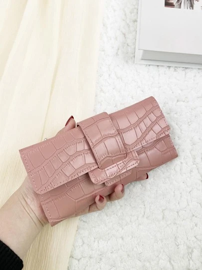 Crocodile Embossed Fold Over Women Fashion Modern Business Slim Portable Versatile Large Capacity Credit Card Zipper ID Card Cash Storage Business Casual Perfect School College Work Business Commute Teachers' Day Back To School Holiday Office Anniversary Lover For Birthday Gift On Valentine Day Lady Female Women White-Collar Workers College Student Bag School Supplies For School Dorm Room & Back To School Hot Pink For Women Wallet Purse Wallet Long Wallet