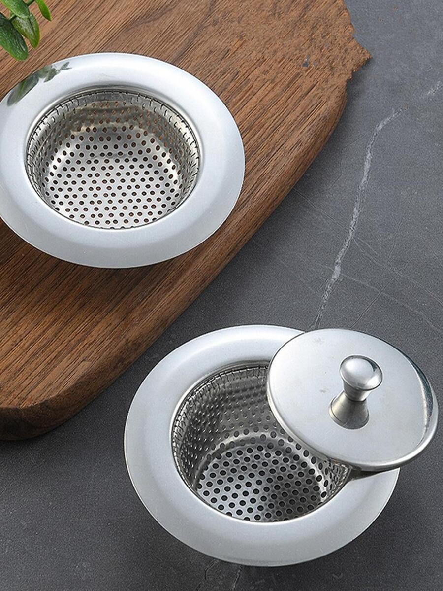 2pcs Stainless Steel Kitchen Sink Filter, Silver Round Sink Drain Plug For Kitchen - Silver - View 1