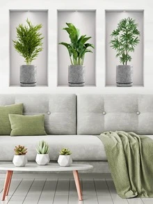 1套自粘裝飾綠色植物盆栽畫壁貼，適用於家居裝飾 - 彩色 - 查看 3
