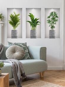 1套自粘裝飾綠色植物盆栽畫壁貼，適用於家居裝飾 - 彩色 - 查看 4