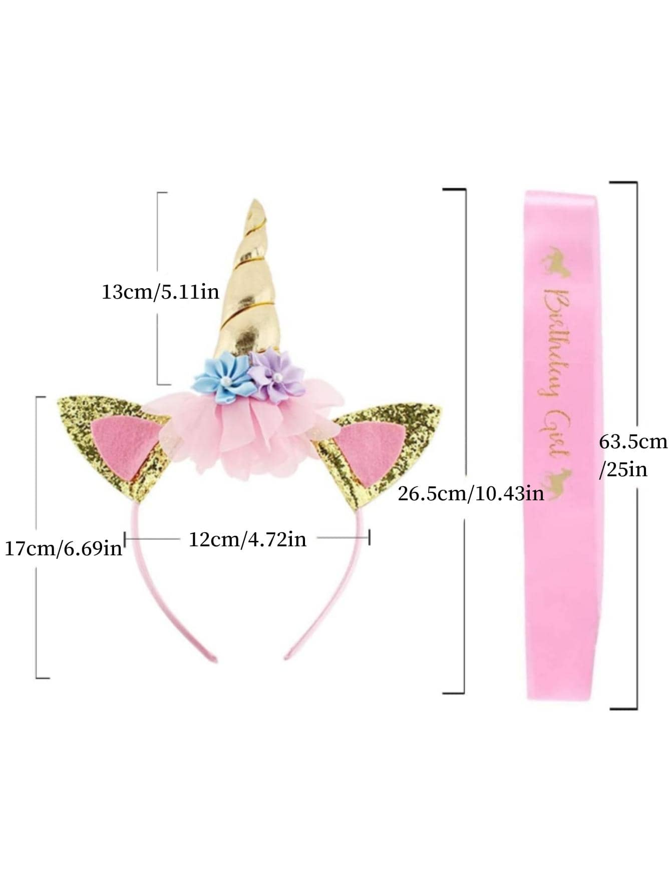 Diadema con tema de unicornio para cumpleaños, set de diadema con maquillaje en polvo con cinta dorada para fiesta de princesa, decoración para el día de San Valentín, vuelta al cole - Multicolor - Añade 3