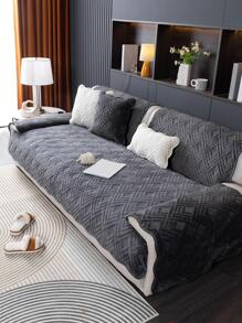 1入組素色沙發巾極簡主義滌綸絎縫細節沙發蓋毯適用於客廳 - 深灰色 - 查看 4