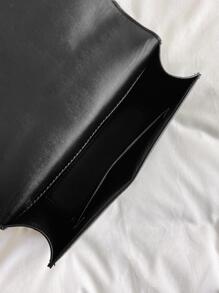 女士馬尾包，人字紋刺繡線扭扣肩袋，配鏈條肩帶 - 黑色 - 查看 7