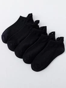 5雙女式卡通兔熊刺繡休閒風格及踝襪適合日常生活 - 黑色 - 查看 2