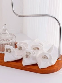 5雙女式卡通兔熊刺繡休閒風格及踝襪適合日常生活 - 白色 - 查看 1