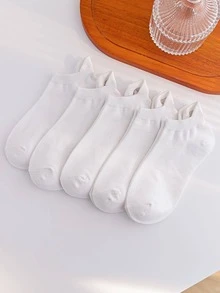 5雙女式卡通兔熊刺繡休閒風格及踝襪適合日常生活 - 白色 - 查看 2