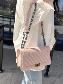 Herringbone Embroidery Thread Twist Lock Small Square Shoulder Bag Crossbody Bag Chain Strap Women's Bag