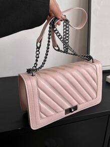 Herringbone Embroidery Thread Twist Lock Small Square Shoulder Bag Crossbody Bag Chain Strap Women's Bag