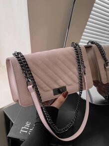 Herringbone Embroidery Thread Twist Lock Small Square Shoulder Bag Crossbody Bag Chain Strap Women's Bag