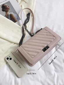 Herringbone Embroidery Thread Twist Lock Small Square Shoulder Bag Crossbody Bag Chain Strap Women's Bag