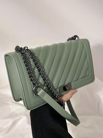 Bolso de hombro cuadrado pequeño con hilo de bordado de espiga trenzado con cerradura y cadena para llevar cruzado para mujer