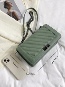 Solid Colour Square Bag Quilted Chain Strap - Army Green - View 6