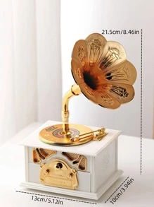 1pc Plastic Music Box, Creative Gramophone Design Decoration Craft For Home Decor Best Gifts Birthday - White - View 2