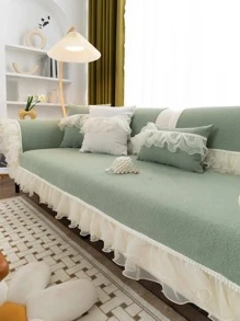 1 chiếc khăn sofa viền ren - màu xanh lá - Xem 1