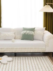1 Đồng Màu Ren Trang Trí Ghế Sofa Khăn Hiện Đại Polyester Chống Trơn Trượt Sofa Khăn Cho Gia Đình - Màu be - Xem 2