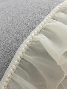 1入組素色蕾絲裝飾沙發巾現代滌綸防滑家用沙發巾 - 灰色 - 查看 5