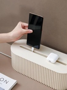 FaSoLa 1入組PP插板收納盒簡約素色多用途家用電源板收納盒 - 米色 - 查看 2