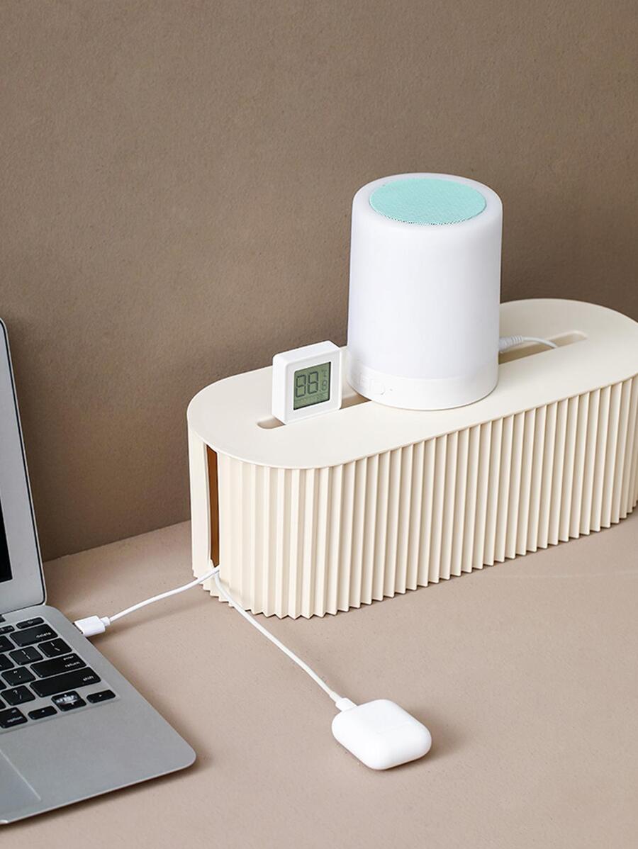 FaSoLa 1入組PP插板收納盒簡約素色多用途家用電源板收納盒 - 米色 - 查看 1