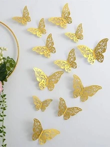 12 piezas Pegatina de mariposa papel con mariposa 3D creativo de color metálico con abertura para fiesta - Dorado - Ver 5