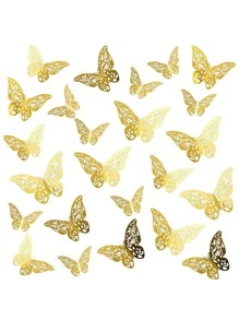 12 piezas Pegatina de mariposa papel con mariposa 3D creativo de color metálico con abertura para fiesta - Dorado - Ver 1