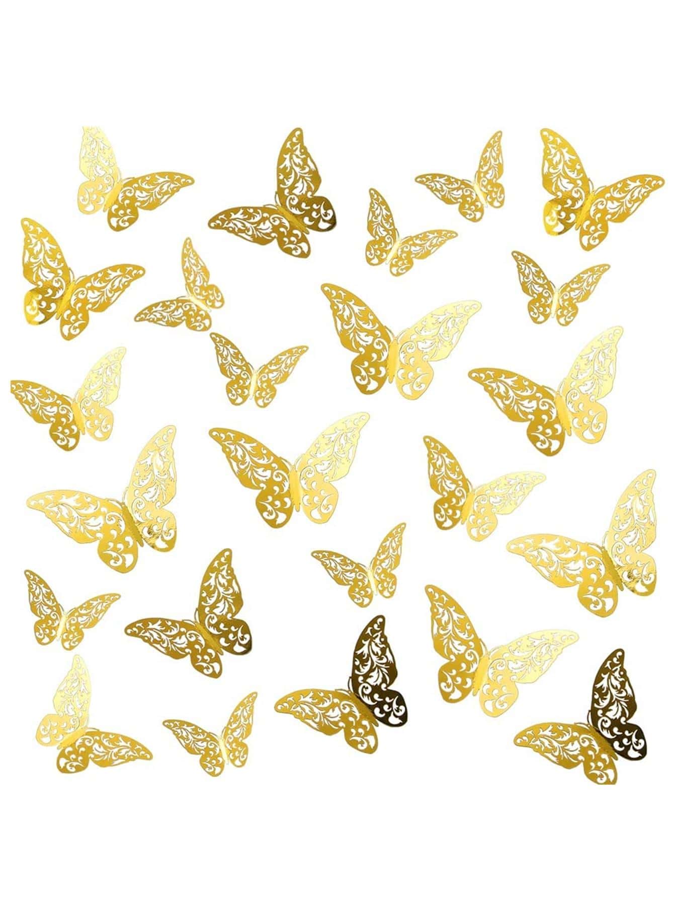 12 piezas Pegatina de mariposa papel con mariposa 3D creativo de color metálico con abertura para fiesta - Dorado - Ver 1