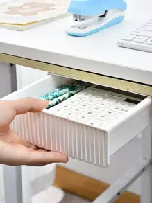 1pc Solid Color Drawer Stationery Storage Box, Simple Multi-Purpose Desk Holder For Student, Office Stationery Storage Back To School - White - View 3