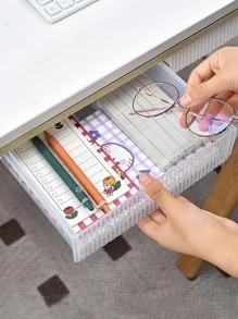 1pc Solid Color Drawer Stationery Storage Box, Simple Multi-Purpose Desk Holder For Student, Office Stationery Storage Back To School - White - View 2