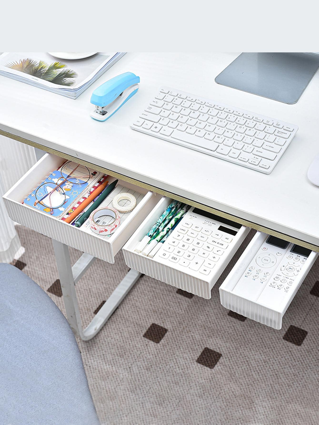 1pc Solid Color Drawer Stationery Storage Box, Simple Multi-Purpose Desk Holder For Student, Office Stationery Storage Back To School - White - View 1
