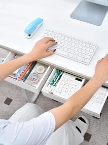 1pc Solid Color Drawer Stationery Storage Box, Simple Multi-Purpose Desk Holder For Student, Office Stationery Storage Back To School - White - View 6