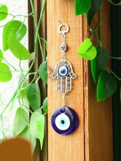 1 pieza Colgante de mano de Hamsa de aleación de ojo azul, amuleto de ojo malvado, decoración del hogar, decoración de habitación, decoración de pared